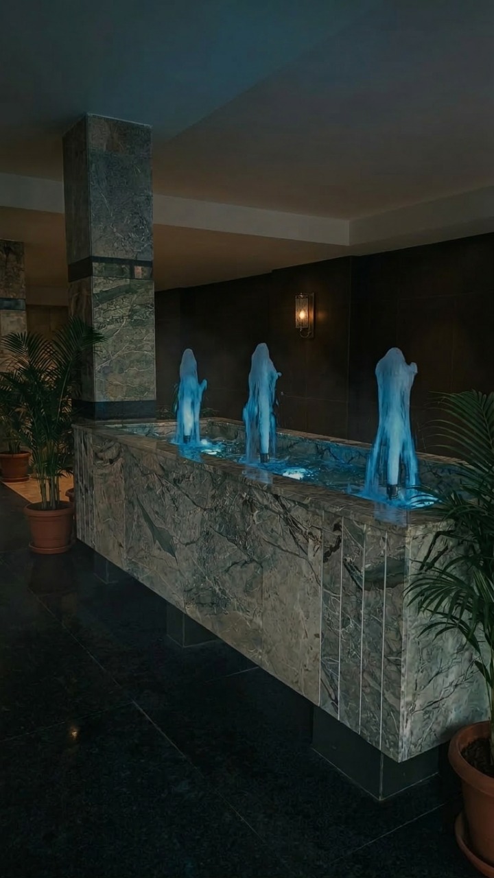 Marble lobby jet fountain installation — Sector 29, Gurgaon