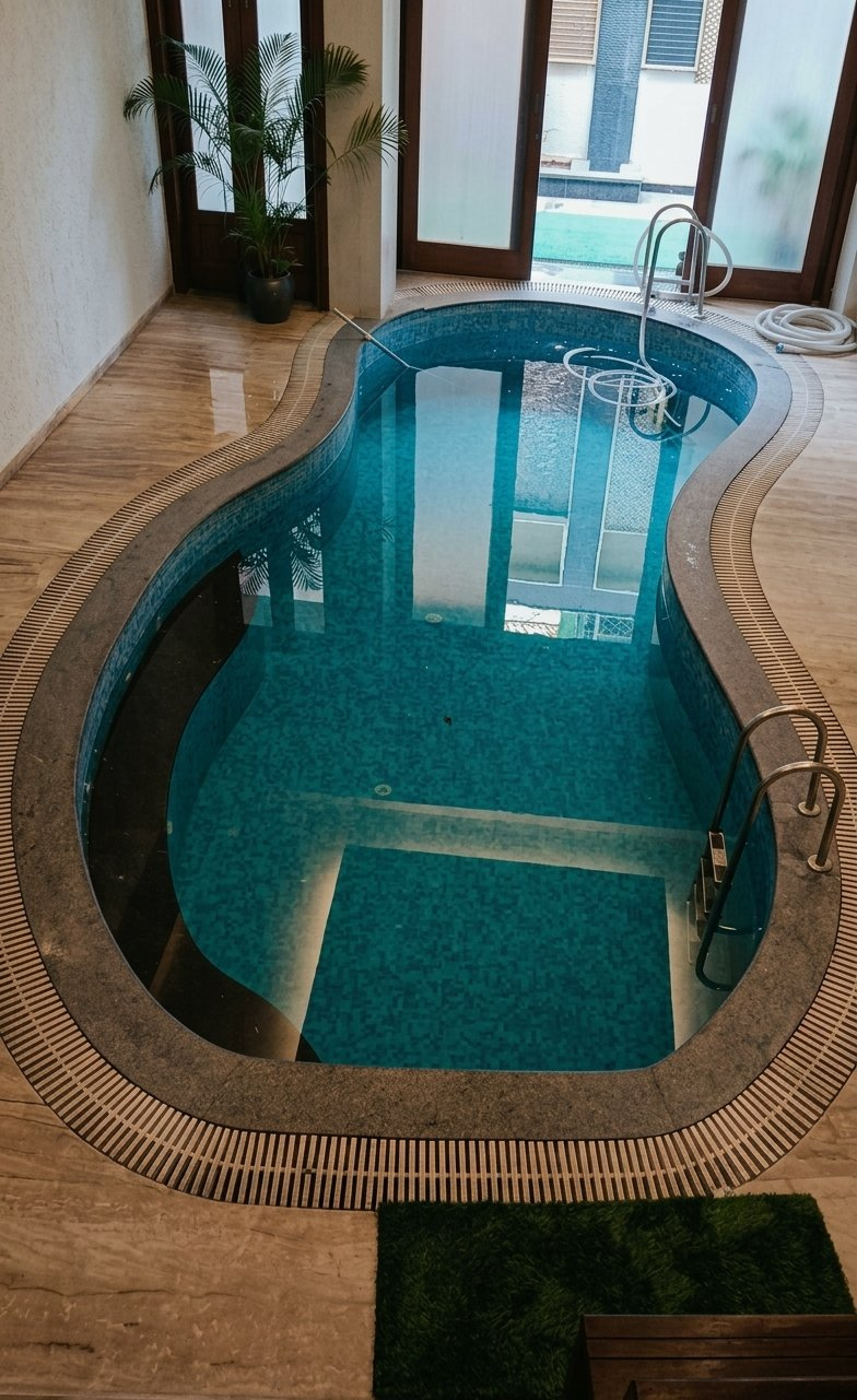 Custom shape organic indoor swimming pool — Vasant Kunj, New Delhi